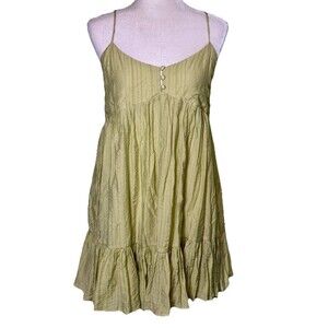 Women’s Green Cottagecore Babydoll Sundress Tiered Ruffle Hem Size Medium
